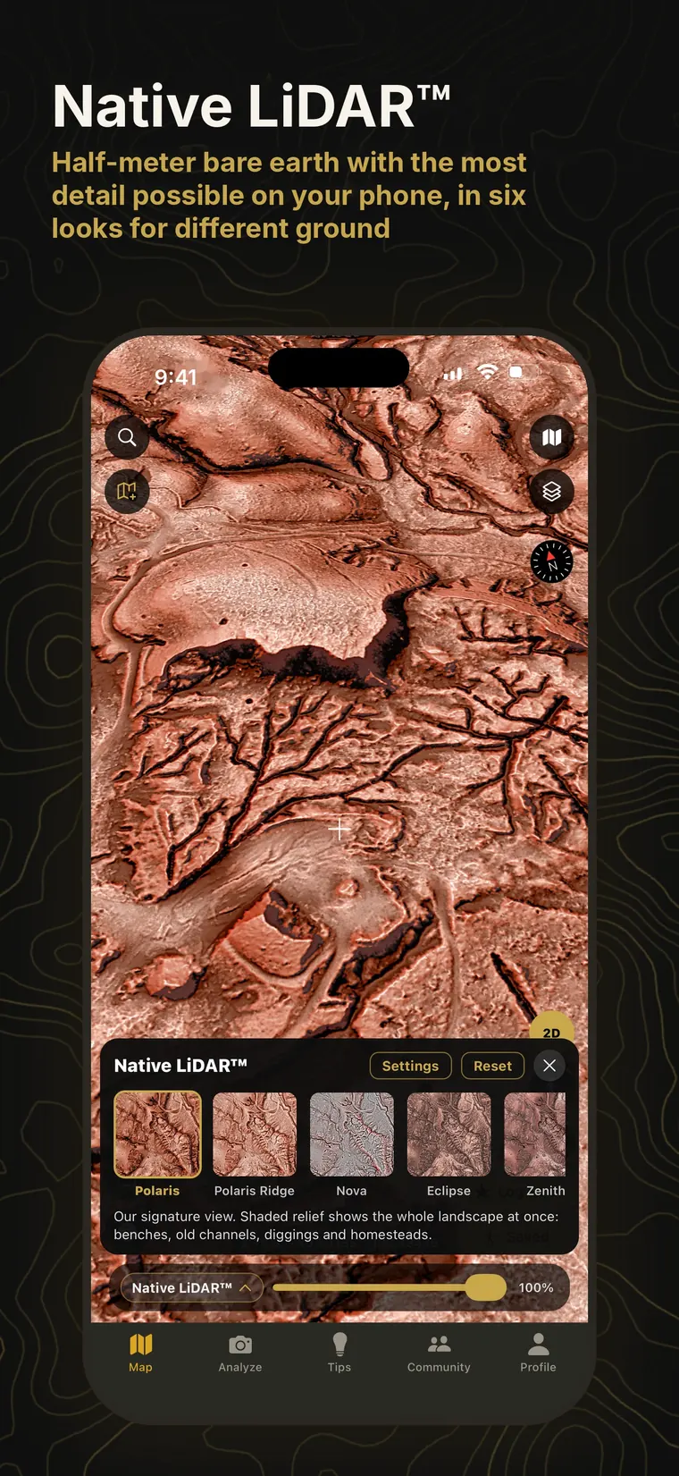 Native LiDAR: half-meter bare earth with the most detail possible on your phone, in six looks for different ground