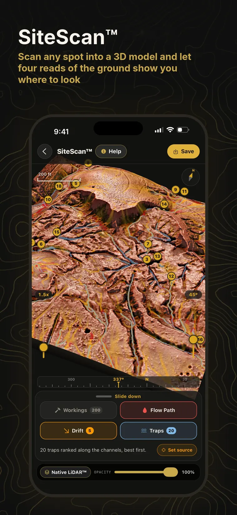 SiteScan: scan any spot into a 3D model and let four reads of the ground show you where to look